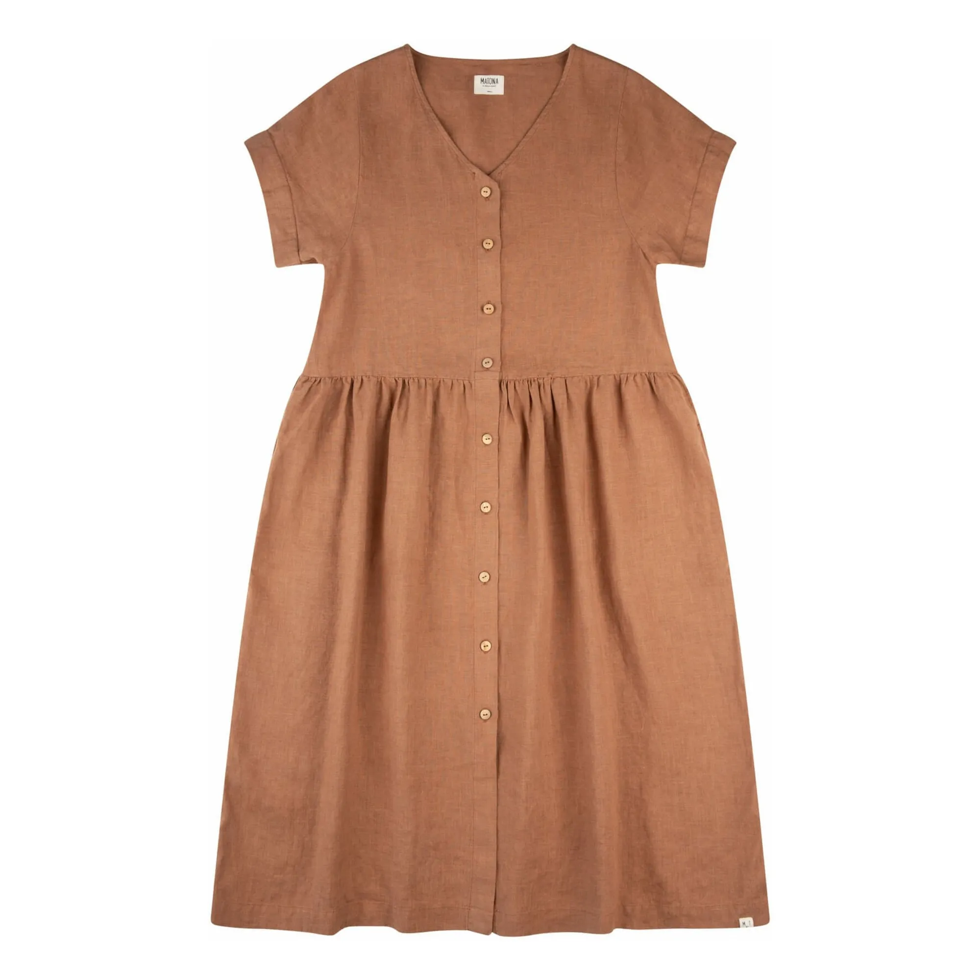 Matona Brown Linen Midi Dress