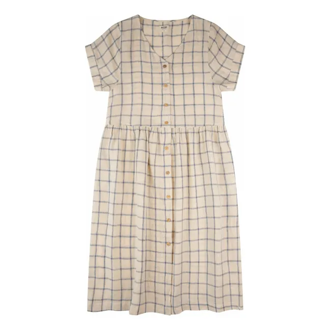 Robe Midi Carreaux Lin | Beige