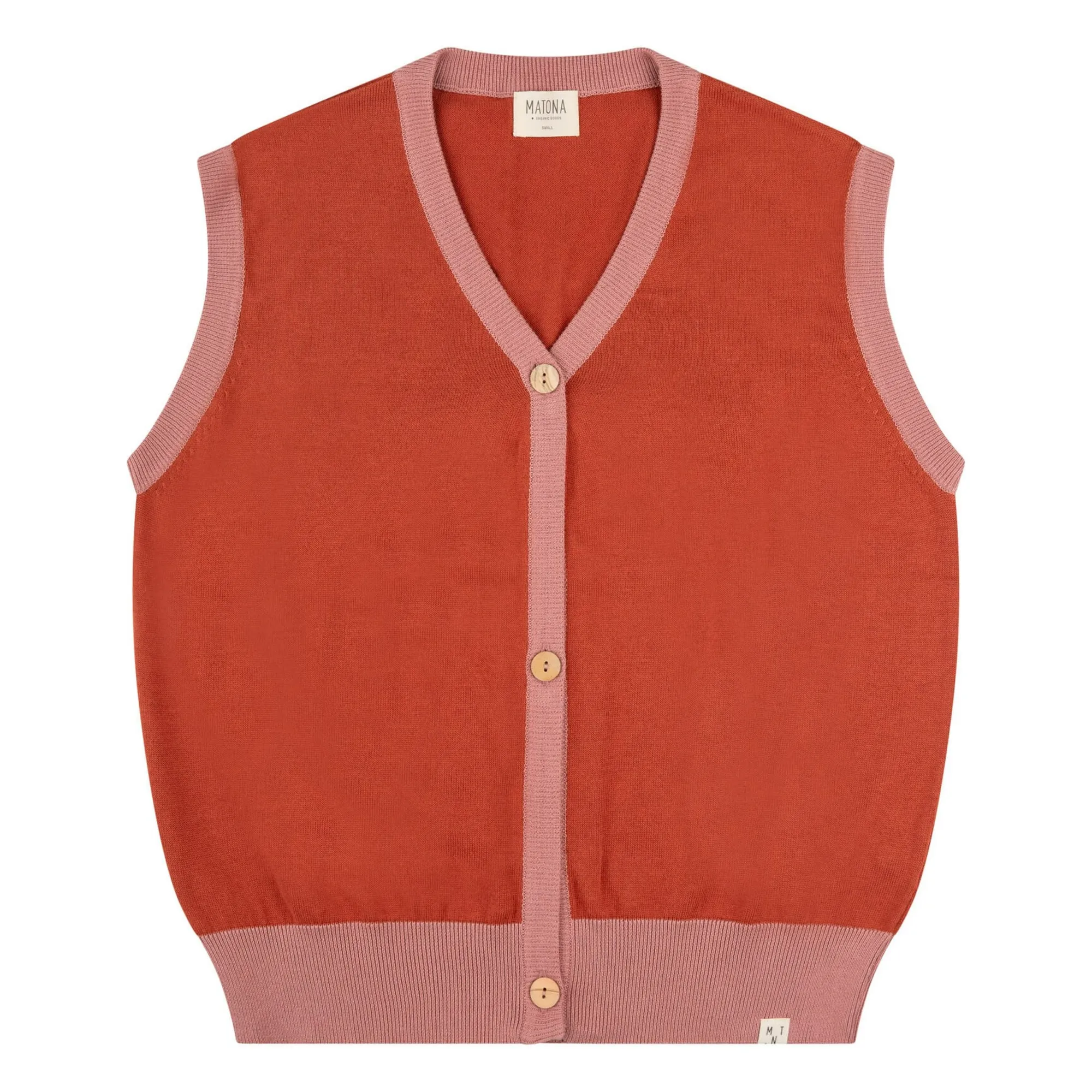 Matona Brick Red Organic Cotton Sleeveless Cardigan