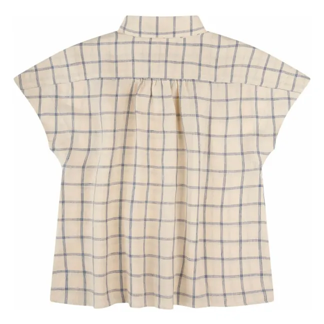 Women's Beige Linen Pleated Cap-Sleeve Blouse