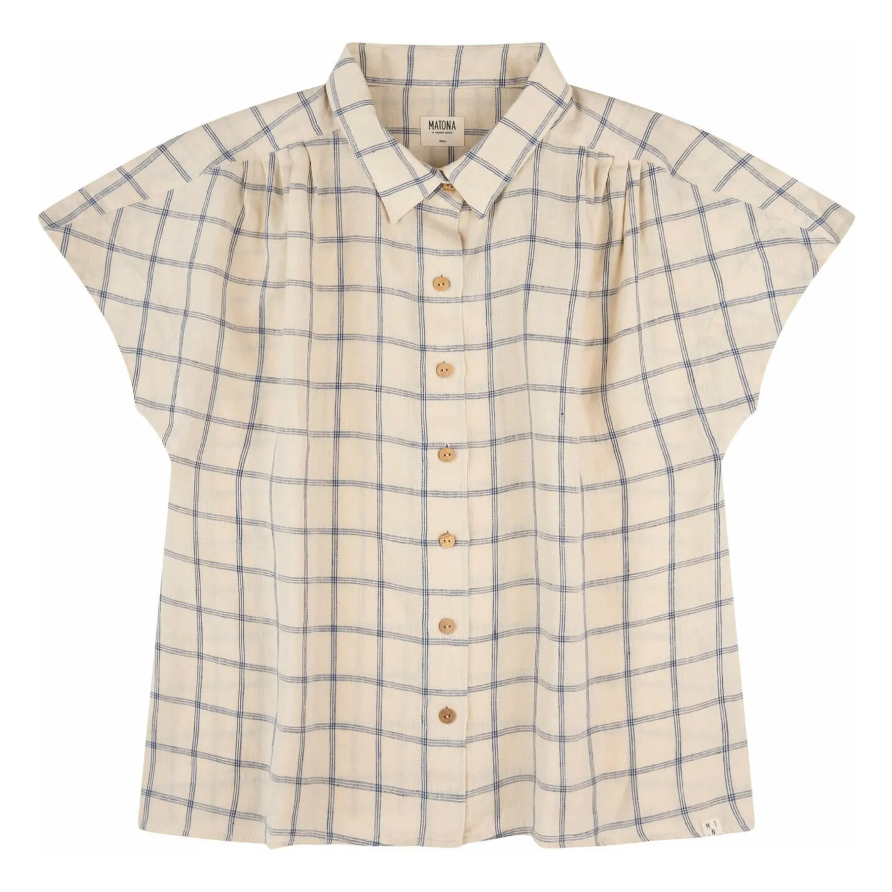 Matona Beige Linen Plaid Blouse