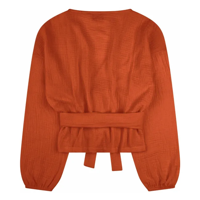 Blouse Nœud Gaze de Coton Bio | Brique