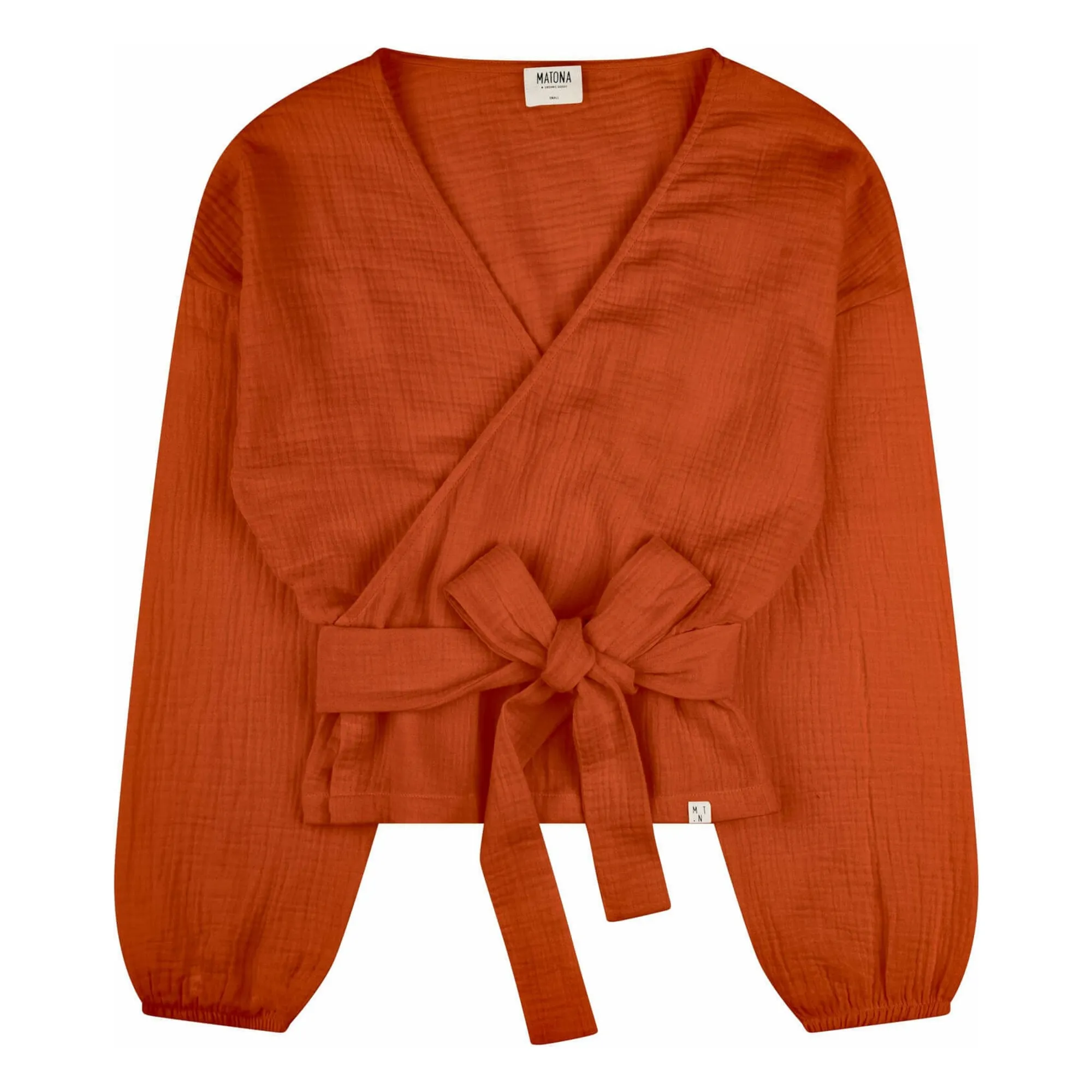 Matona Brick Red Organic Cotton Gauze Knot Blouse