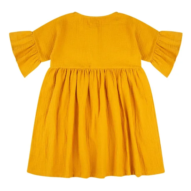 Robe à Volants Coton Bio | Jaune moutarde