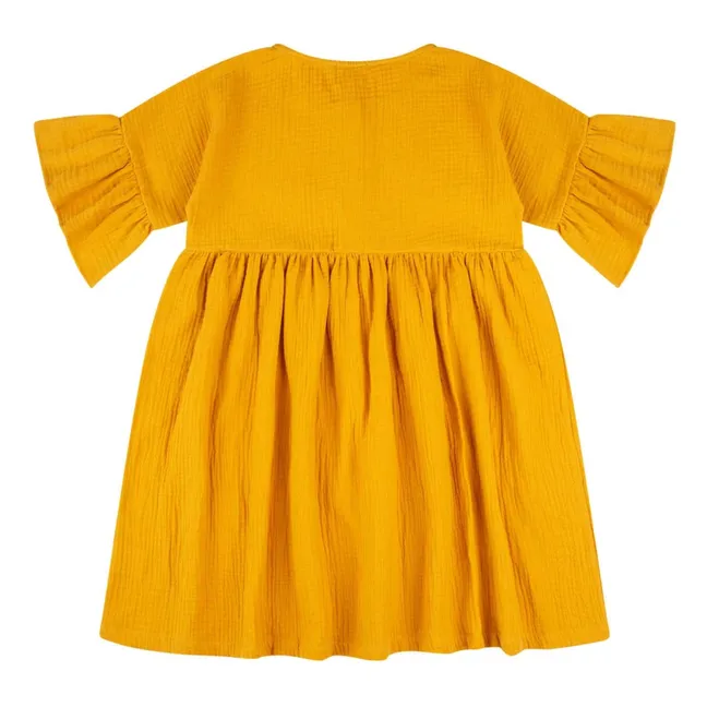 Vestido de volantes de algodón orgánico | Amarillo Mostaza