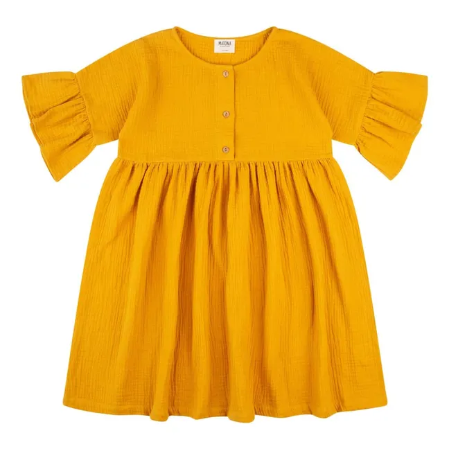 Robe à Volants Coton Bio | Jaune moutarde