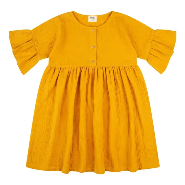 Vestido de volantes de algodón orgánico | Amarillo Mostaza