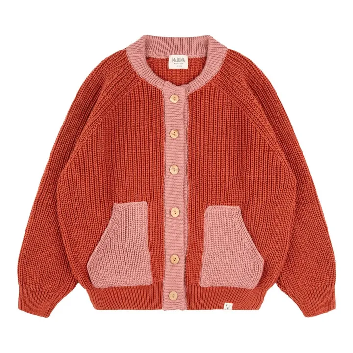 Organic cotton cardigan | Brick red- Product image n°0