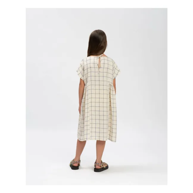 Vestido de cuadros de lino | Beige