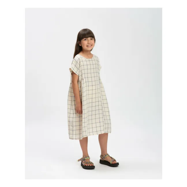 Vestido de cuadros de lino | Beige