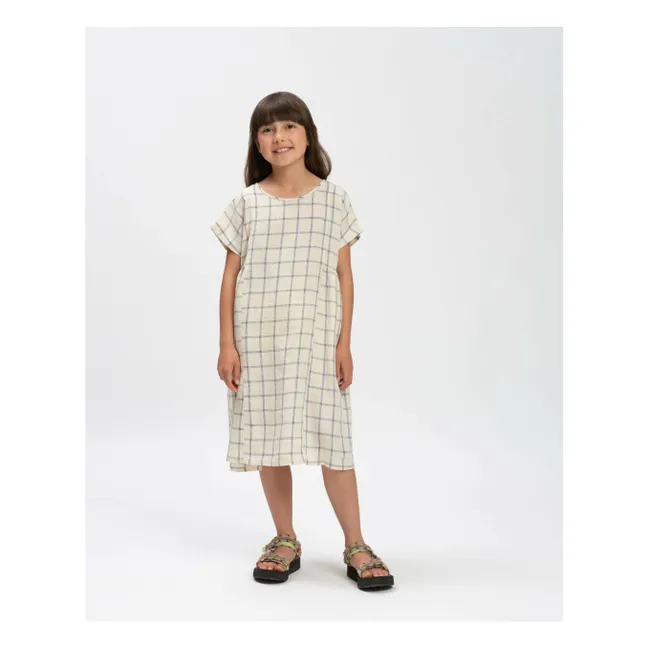 Vestido de cuadros de lino | Beige