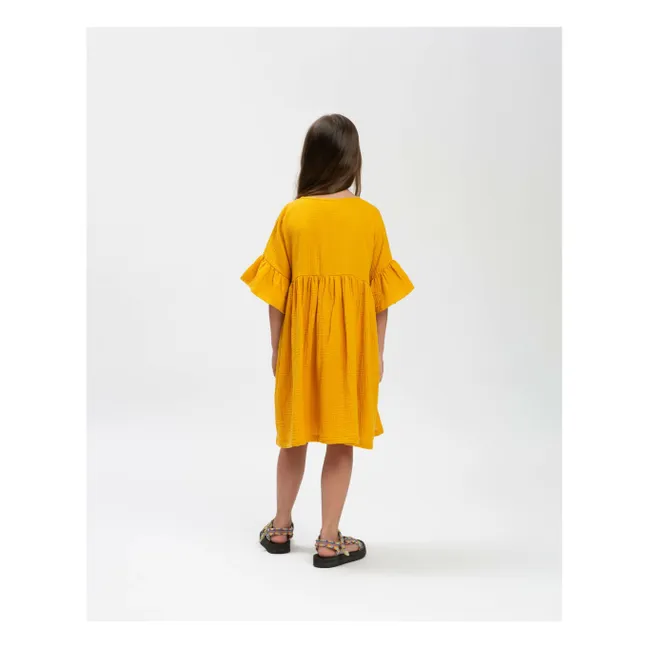 Robe à Volants Coton Bio | Jaune moutarde