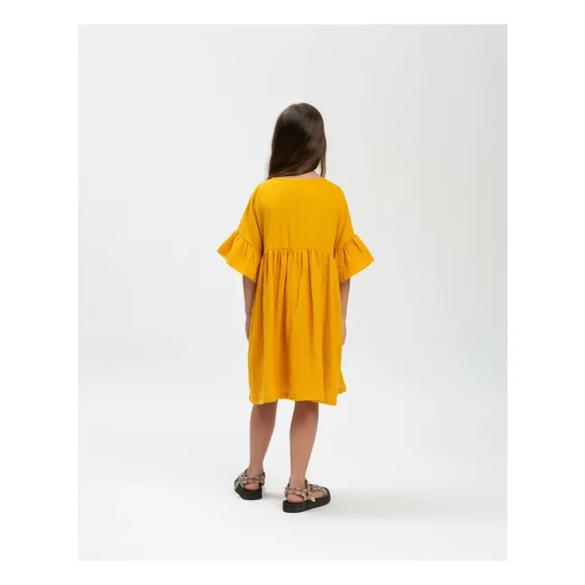 Vestido de volantes de algodón orgánico | Amarillo Mostaza