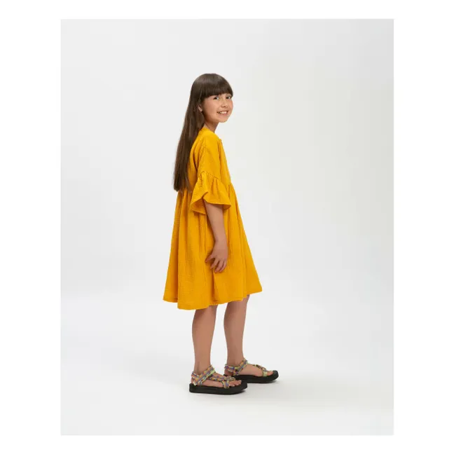 Vestido de volantes de algodón orgánico | Amarillo Mostaza