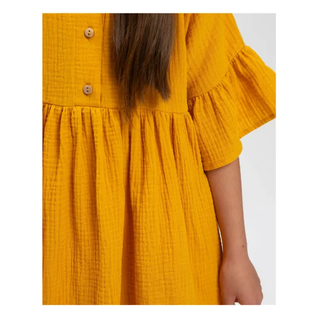 Vestido de volantes de algodón orgánico | Amarillo Mostaza