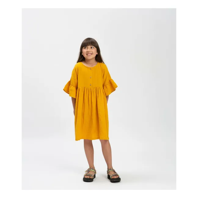Vestido de volantes de algodón orgánico | Amarillo Mostaza
