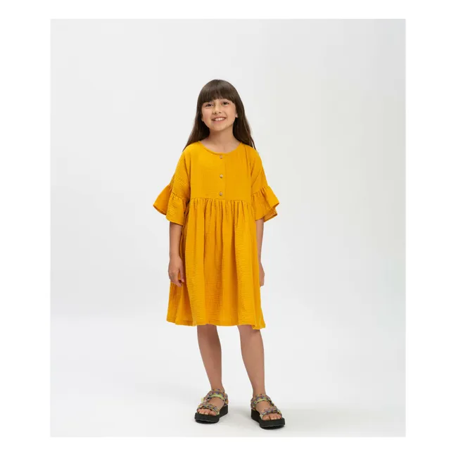 Vestido de volantes de algodón orgánico | Amarillo Mostaza