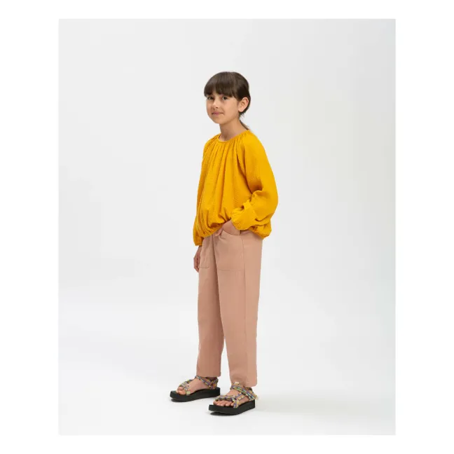 Bluse Ballon Bio-Baumwolle | Senffarben