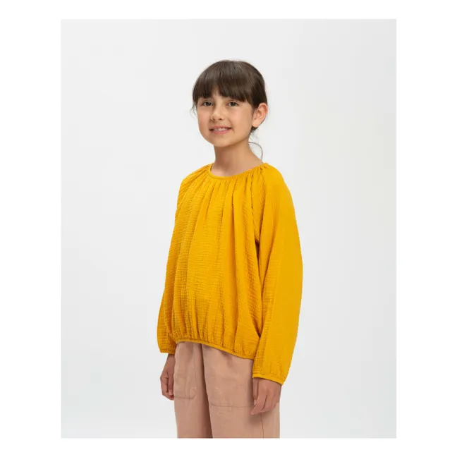 Bluse Ballon Bio-Baumwolle | Senffarben