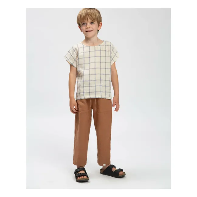 Maglietta in lino a quadri  | Beige