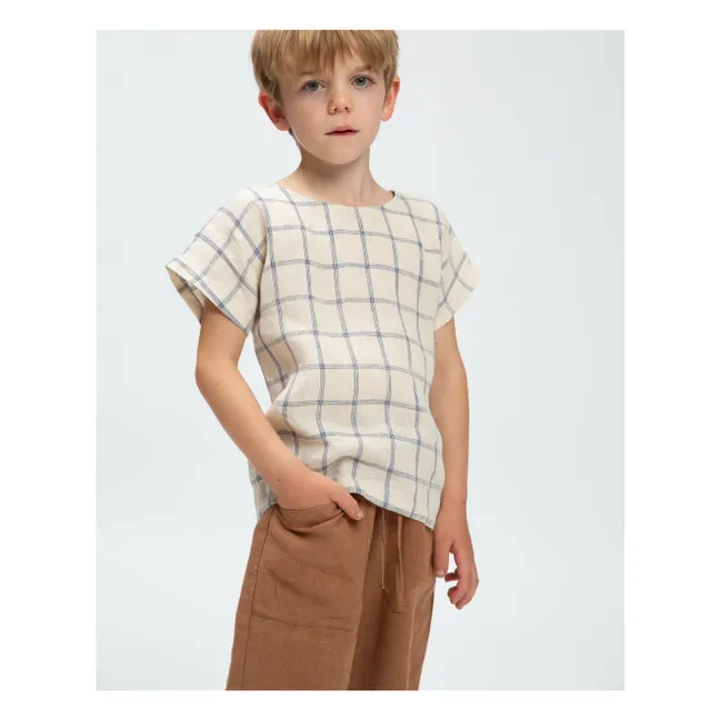 Maglietta in lino a quadri  | Beige
