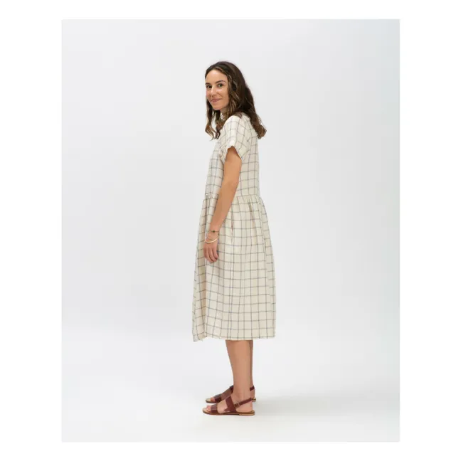 Robe Midi Carreaux Lin | Beige