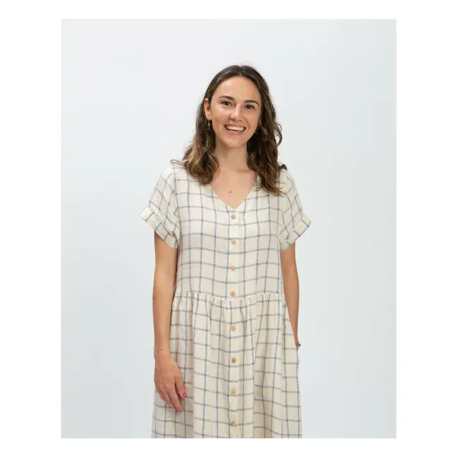 Robe Midi Carreaux Lin | Beige