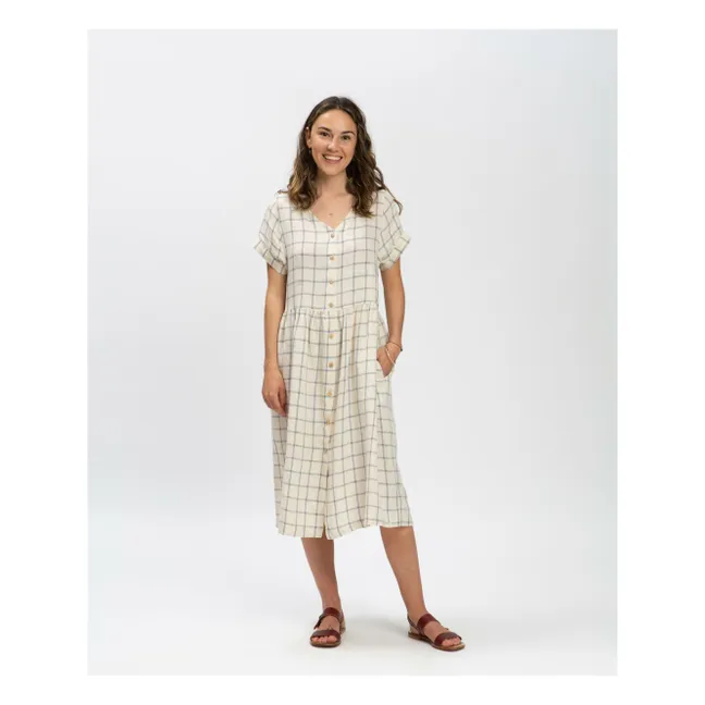 Robe Midi Carreaux Lin | Beige
