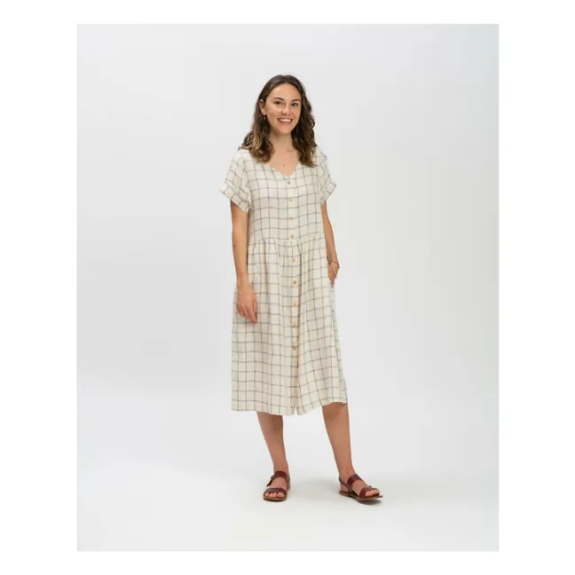 Robe Midi Carreaux Lin | Beige