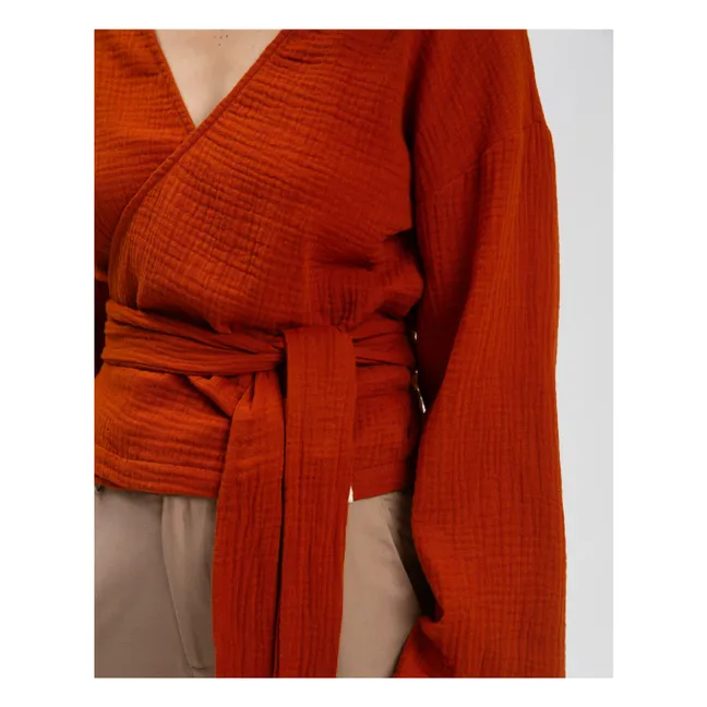 Blouse Nœud Gaze de Coton Bio | Brique
