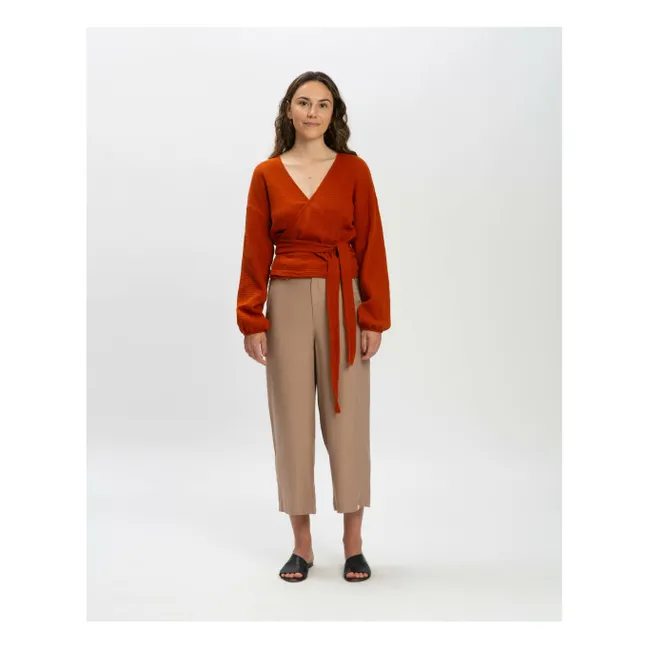 Blouse Nœud Gaze de Coton Bio | Brique