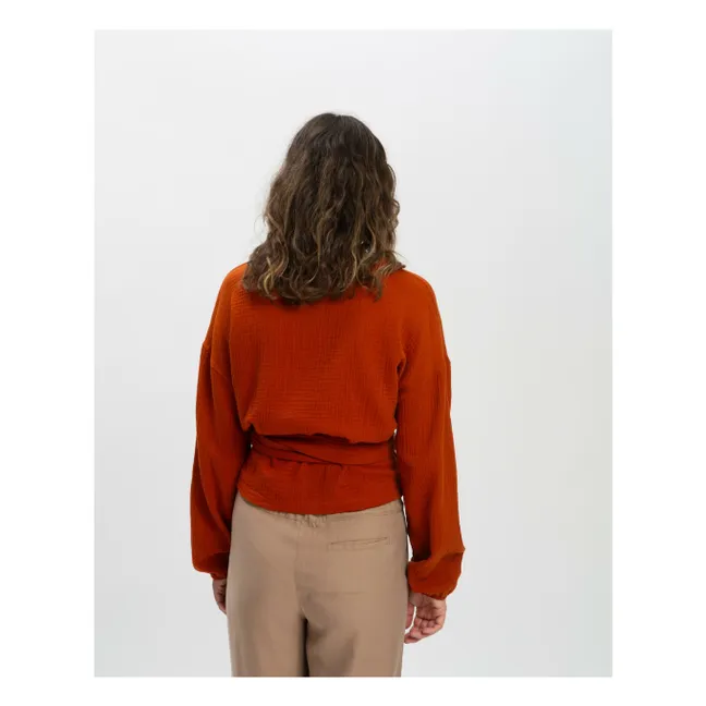 Blouse Nœud Gaze de Coton Bio | Brique