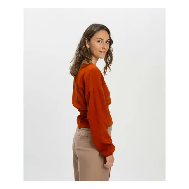 Blouse Nœud Gaze de Coton Bio | Brique