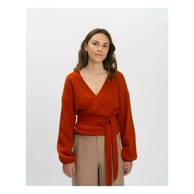 Blouse Nœud Gaze de Coton Bio | Brique