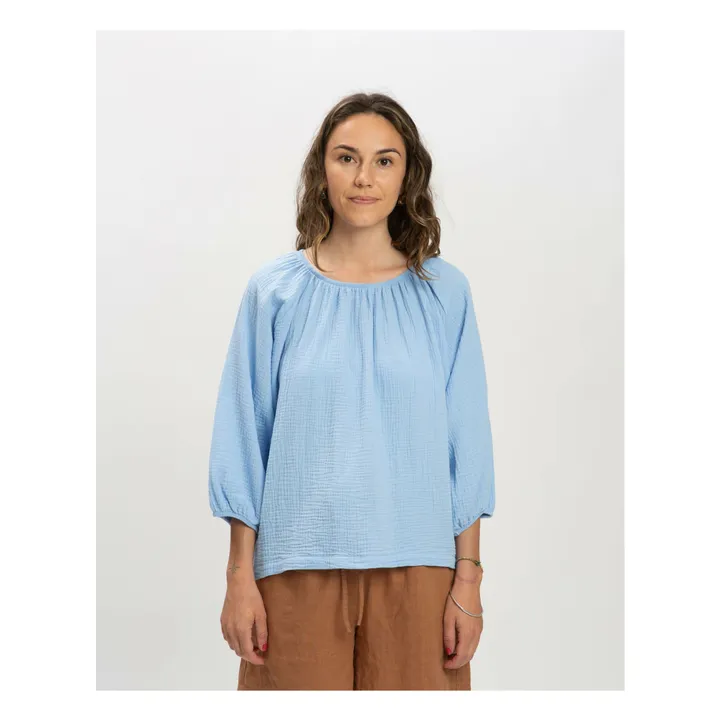 Blusa de gasa de algodón orgánico | Azul Cielo- Imagen del producto n°1