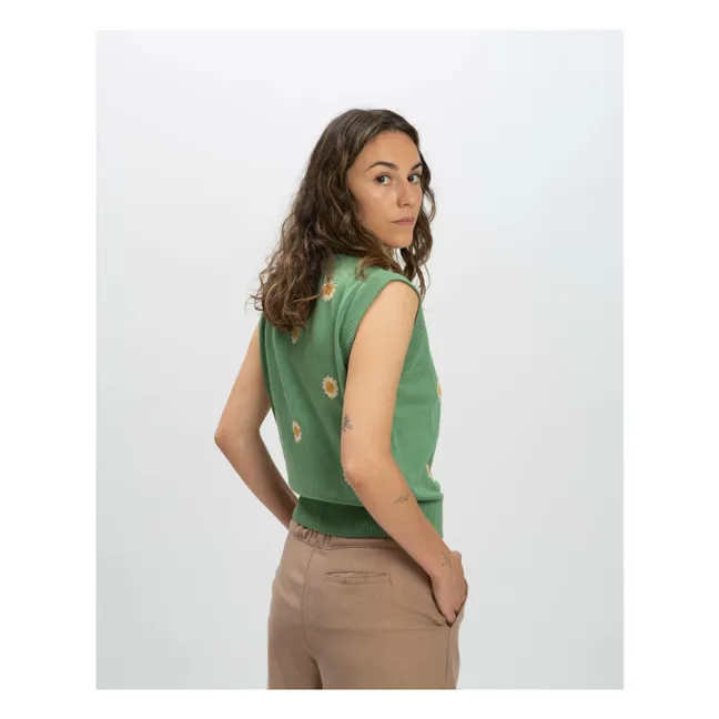 Top Fleurs Maille Coton Bio | Vert