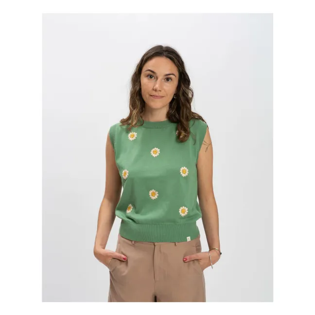 Top Fleurs Maille Coton Bio | Vert