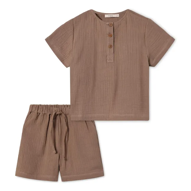 Conjunto de blusa y pantalón corto Cha Cha | Marrón