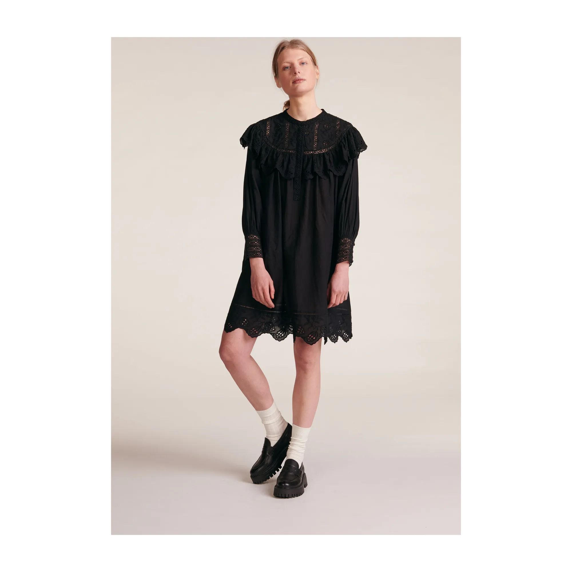 Bellepiece Black Anita Voile Embroidered Dress