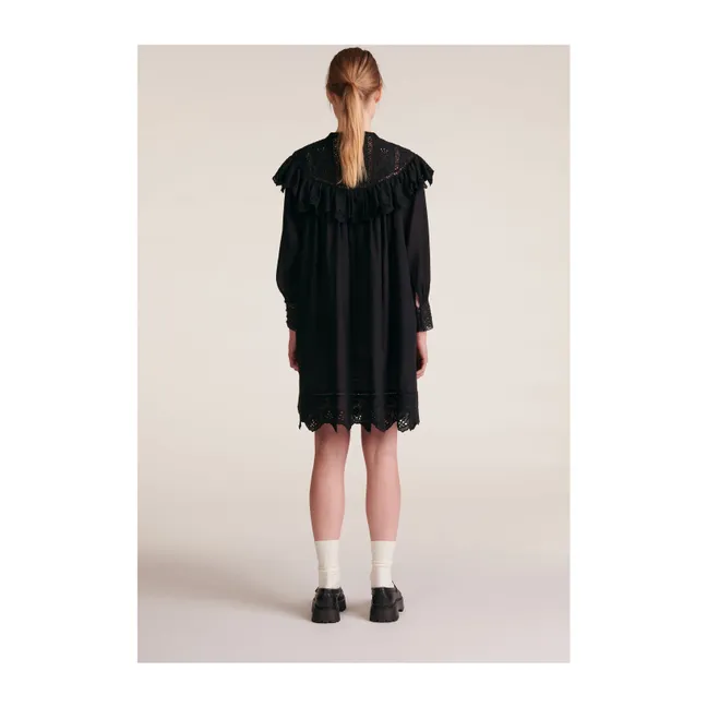 Anita Voile Embroidered Dress | Black