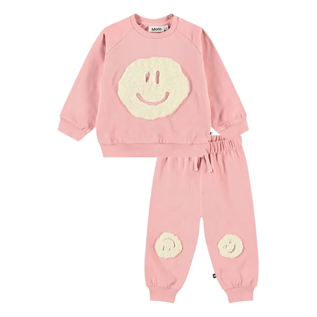 Ensemble Sweat et Jogger Smiley Coton Bio | Rose