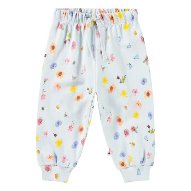 Set felpa e jogger in cotone organico a fiori | Azzurro fiordaliso