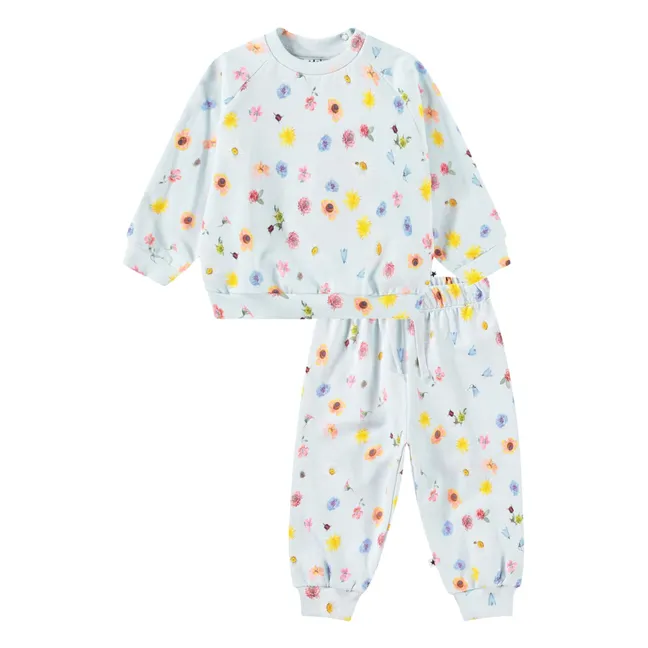 Set felpa e jogger in cotone organico a fiori | Azzurro fiordaliso