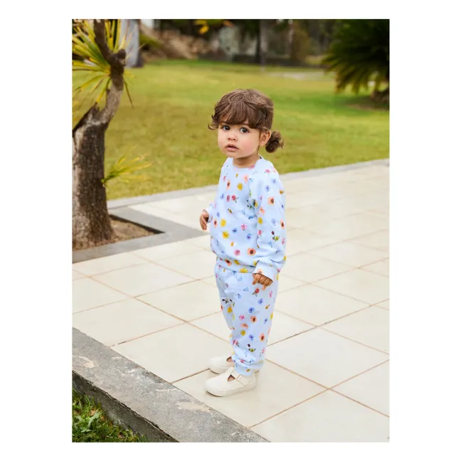 Set felpa e jogger in cotone organico a fiori | Azzurro fiordaliso