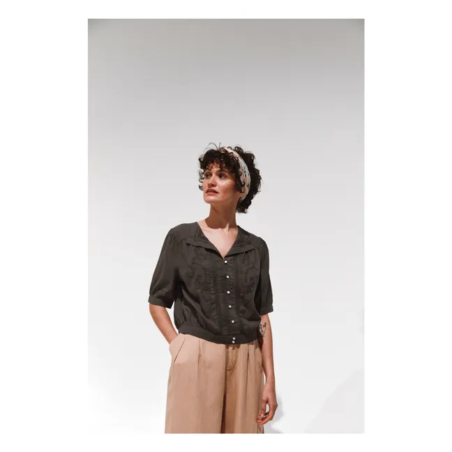 Bestickte Brunelle-Bluse | Anthrazit