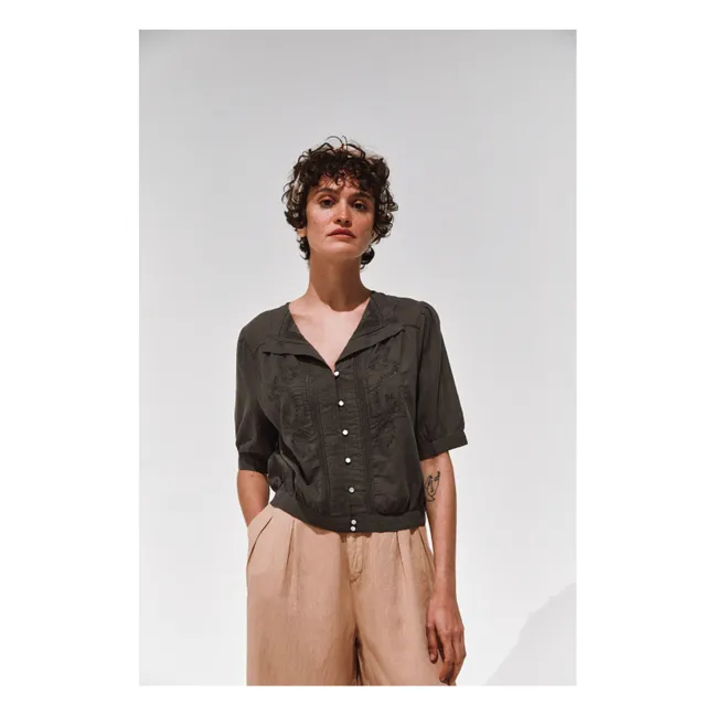 Bestickte Brunelle-Bluse | Anthrazit