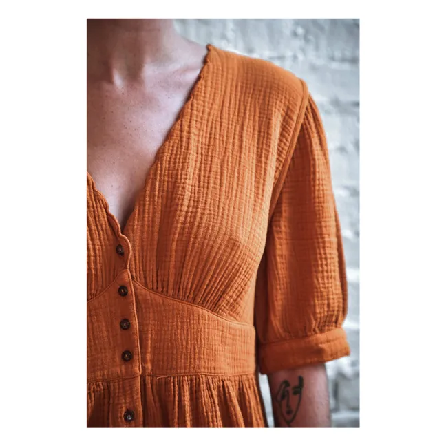 Kleid Bruna Gaze aus Baumwolle | Gelbe Ingwer