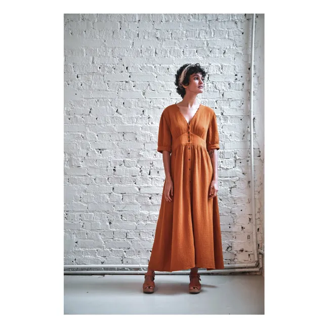 Kleid Bruna Gaze aus Baumwolle | Gelbe Ingwer
