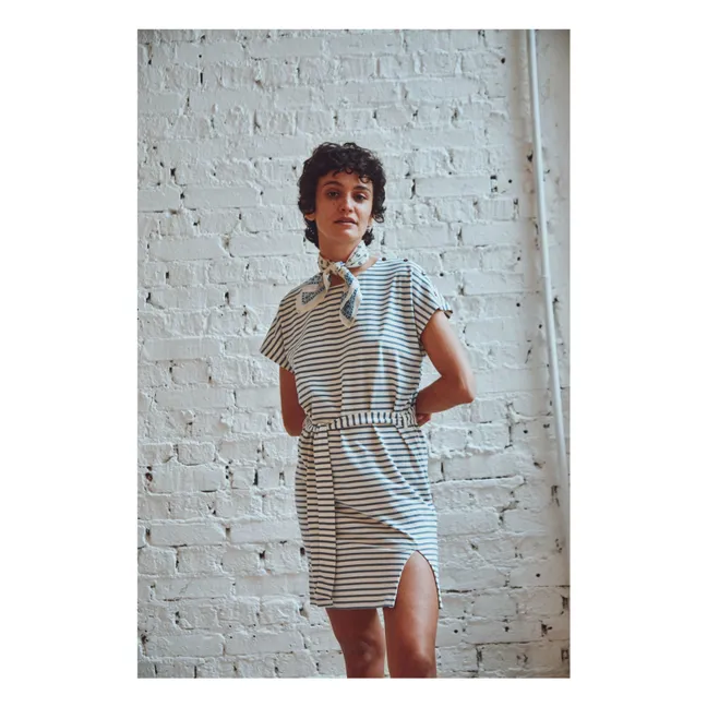 Kleid Bénédicte Streifen Bio-Baumwolle | Blau