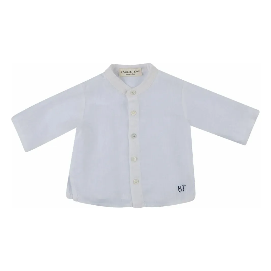 Babe & Tess White Linen Embroidered Logo Shirt